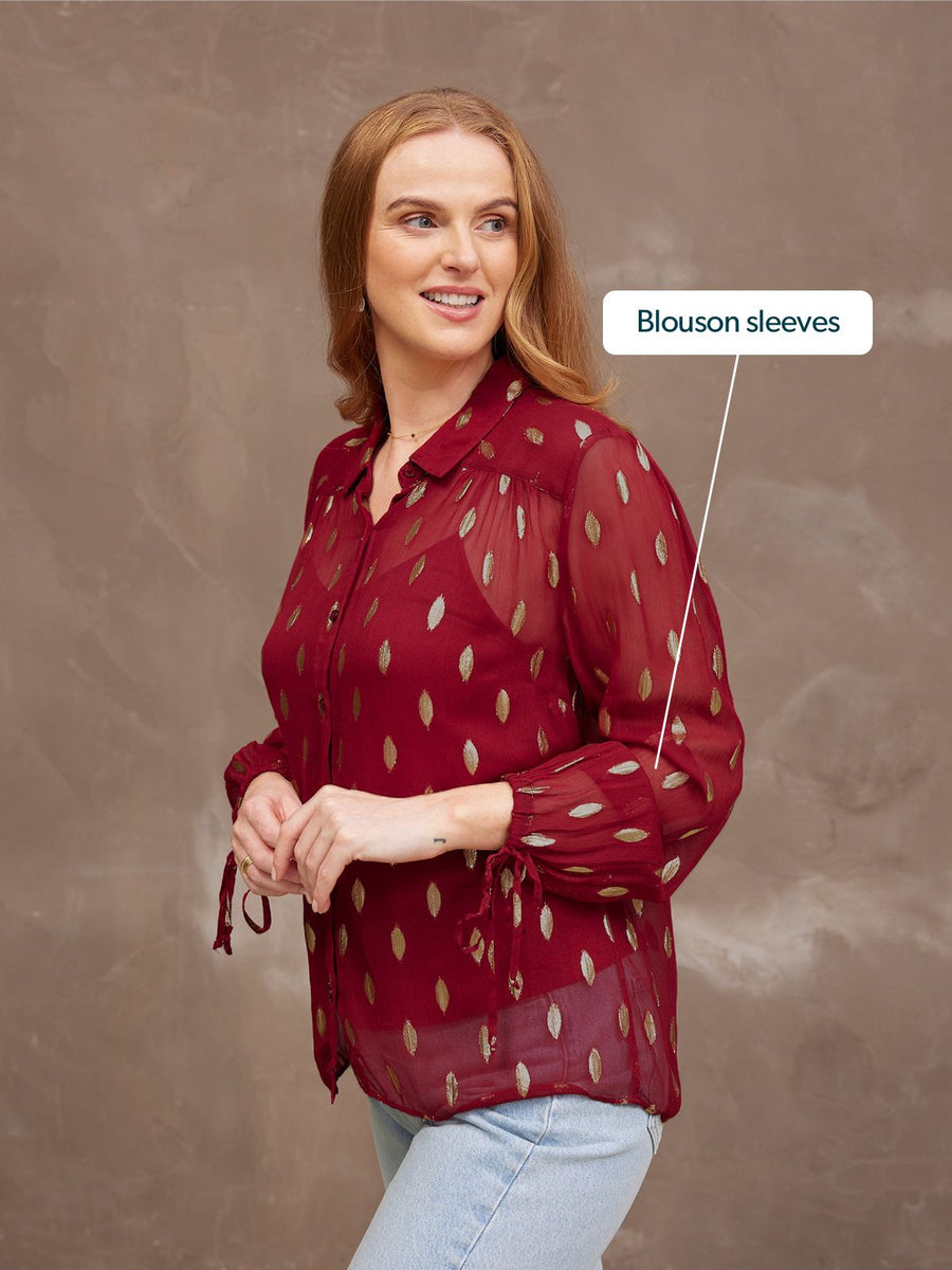 Jamila Lurex Shirt - Burgundy and Gold