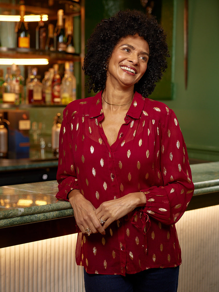 Jamila Lurex Shirt - Burgundy and Gold