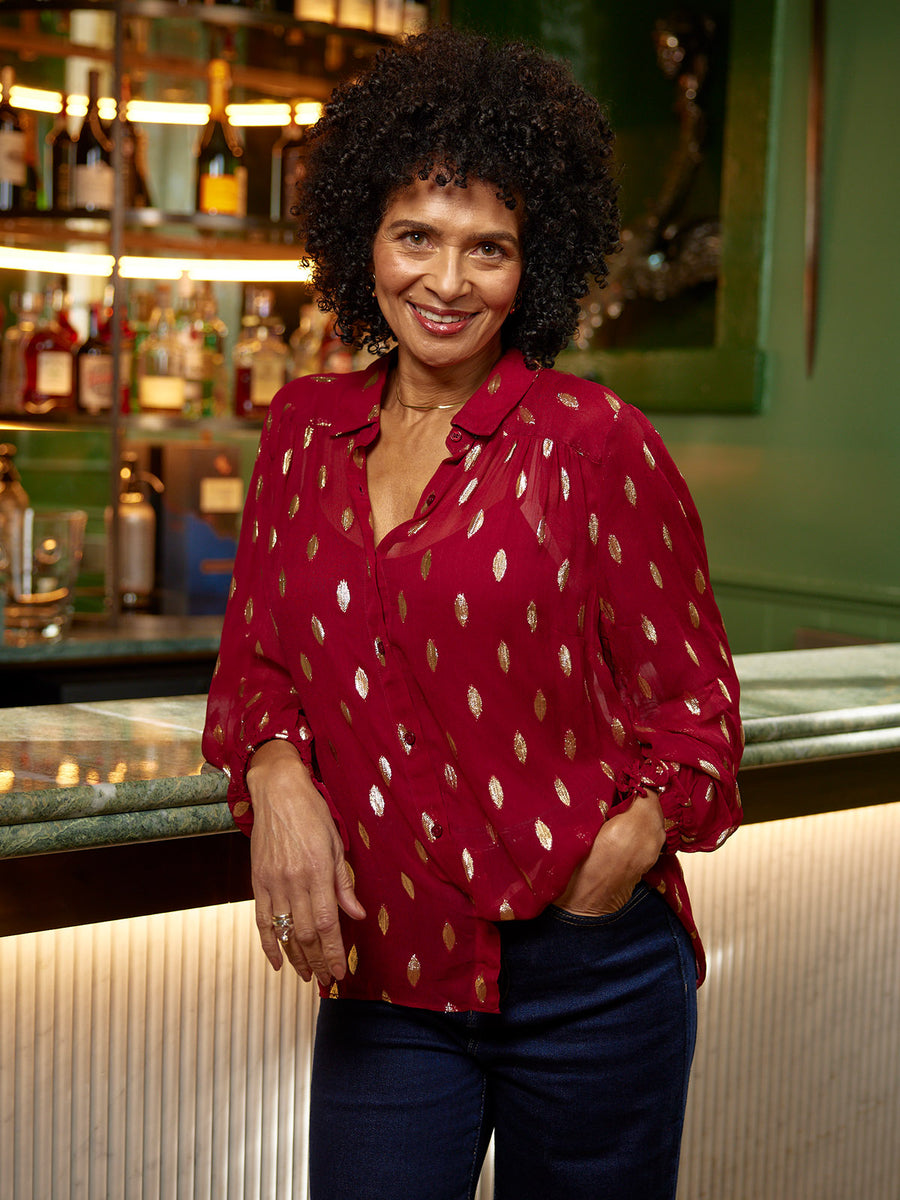 Jamila Lurex Shirt - Burgundy and Gold