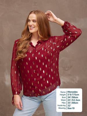 Jamila Lurex Shirt - Burgundy and Gold