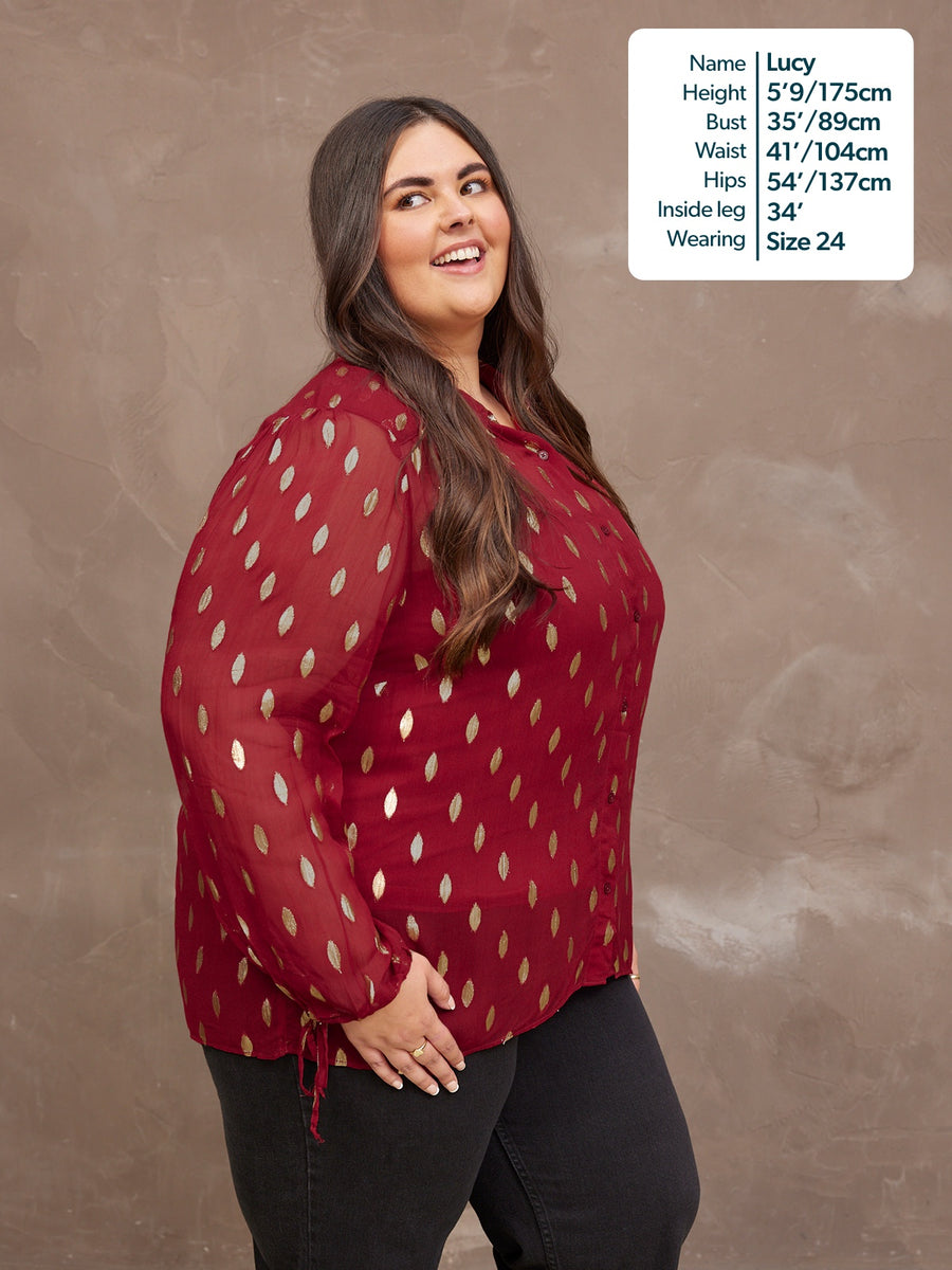 Jamila Lurex Shirt - Burgundy and Gold