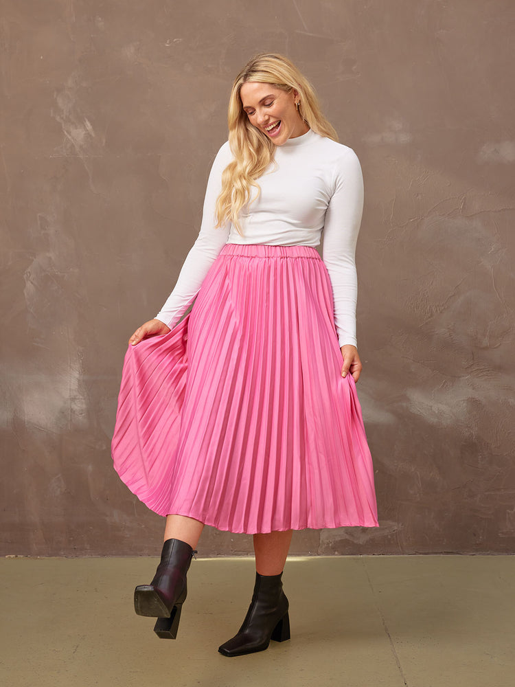 Jane - Pleated Skirt - Hot Pink