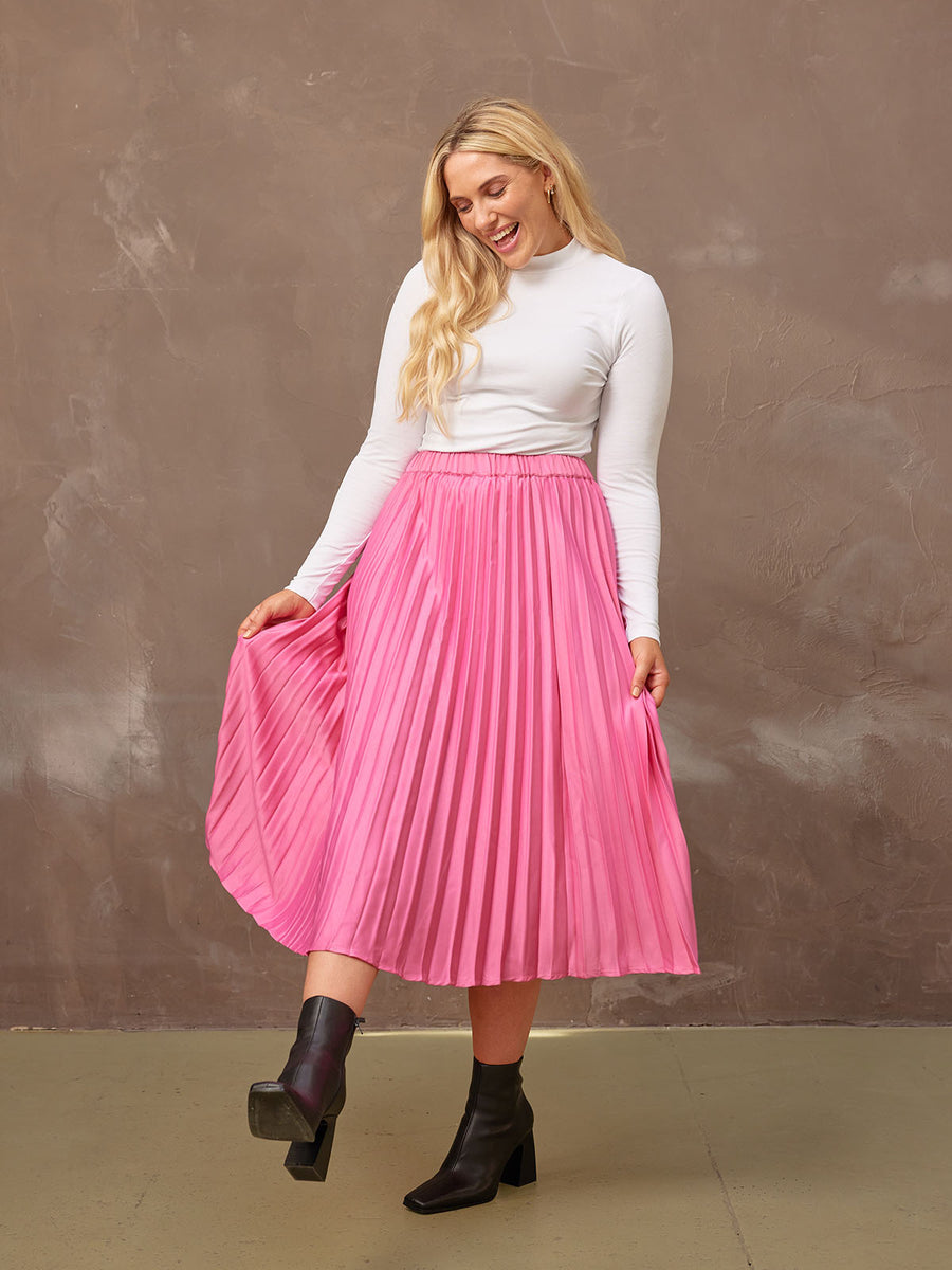 Jane - Pleated Skirt - Hot Pink