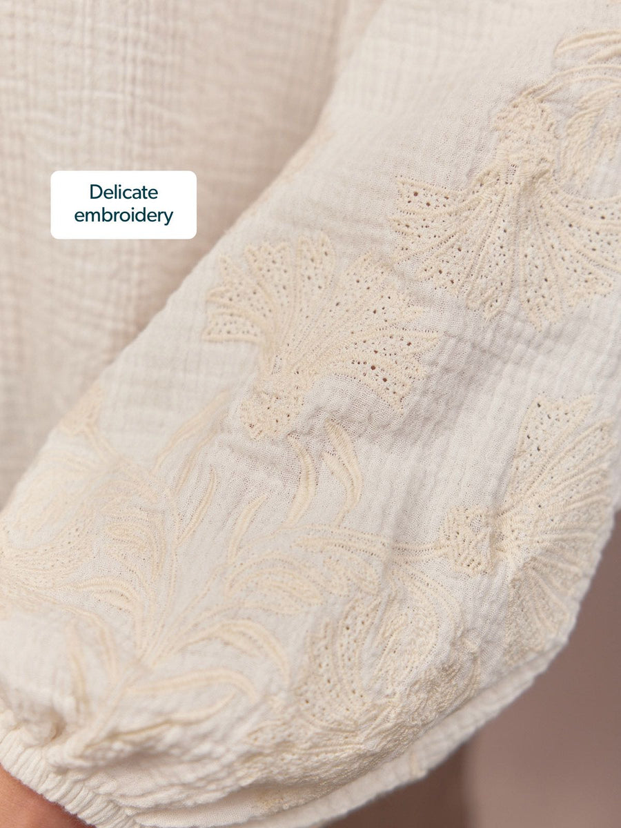 Jayne Embroidered Sleeve Blouse - Ecru