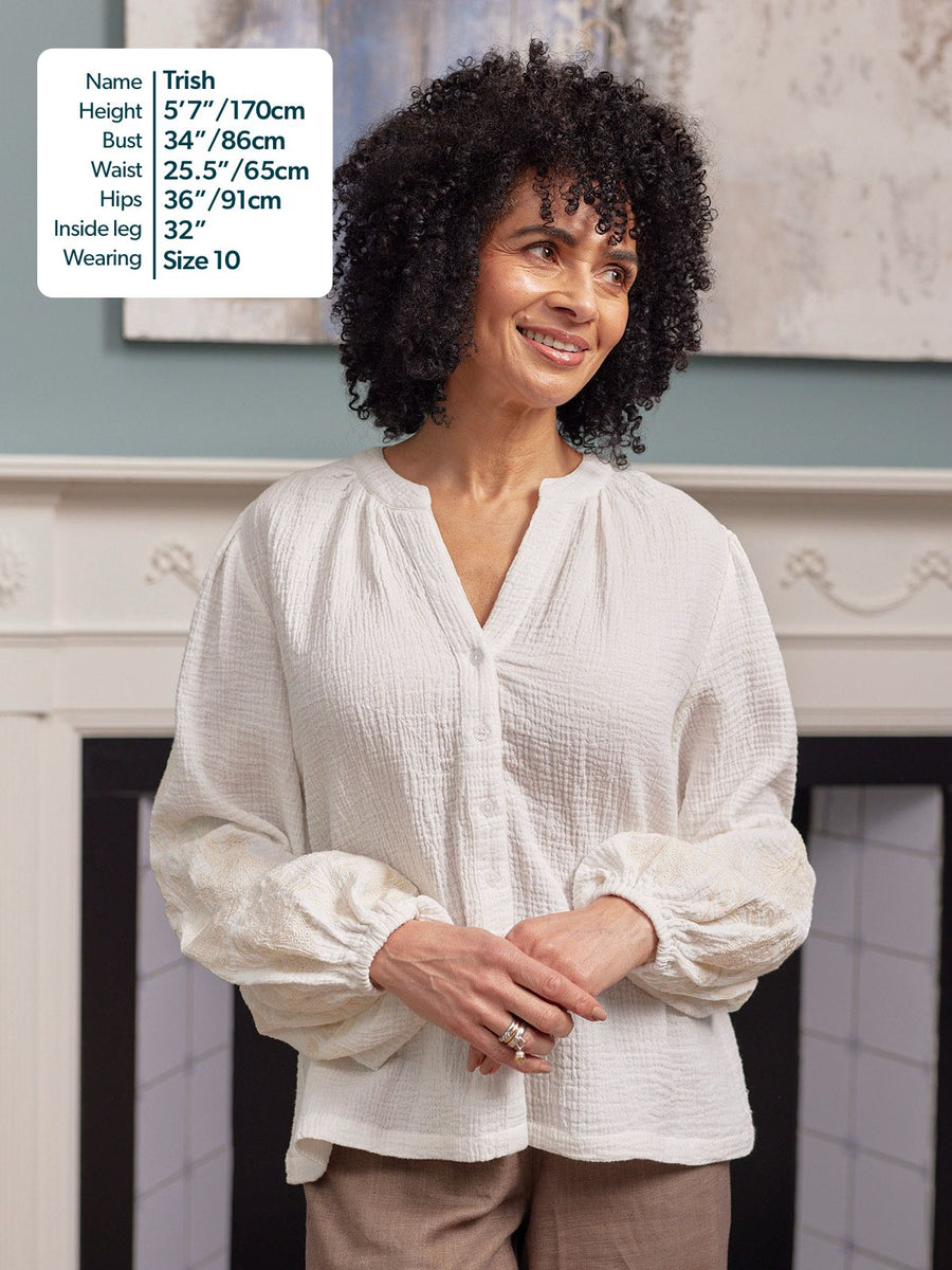 Jayne Embroidered Sleeve Blouse - Ecru