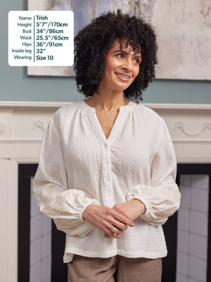Jayne Embroidered Sleeve Blouse - Ecru