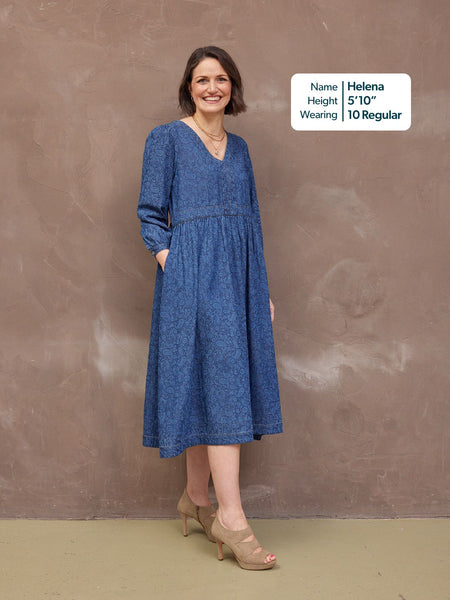 Jessica V-Neck Denim Dress - Printed Paisley