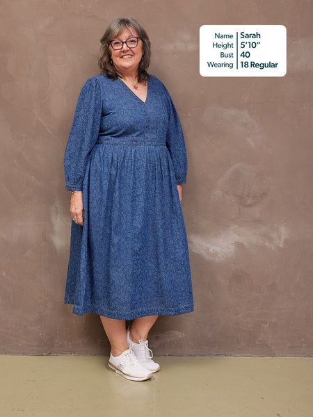 printed denim dress for women Floral Button Down Floral Denim Dress- Denim Blue