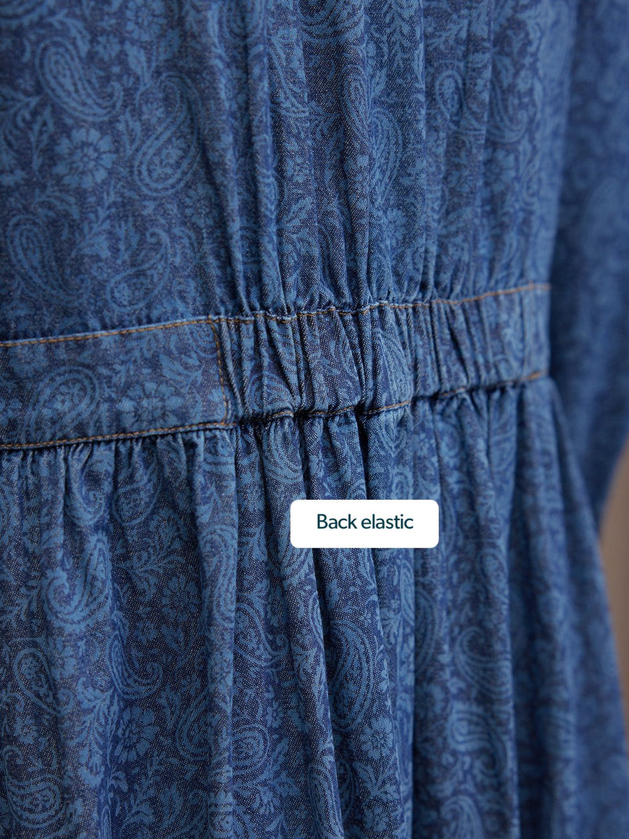 Jessica V-Neck Denim Dress - Printed Paisley