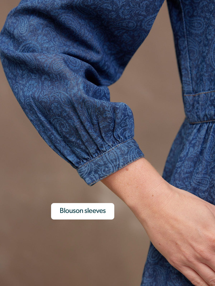 Jessica V-Neck Denim Dress - Printed Paisley