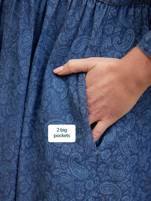 Jessica V-Neck Denim Dress - Printed Paisley