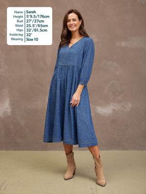 Jessica V-Neck Denim Dress - Printed Paisley