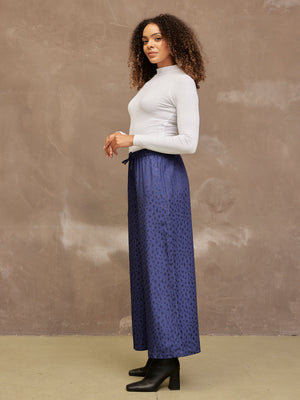 Jo - Wide Leg Satin Trousers - Navy