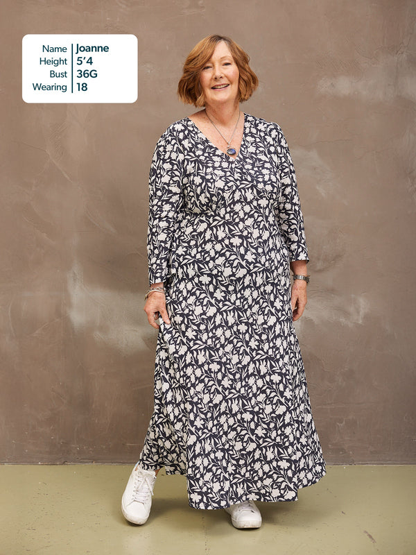 Joanna Bias Cut Dress - Monochrome Floral