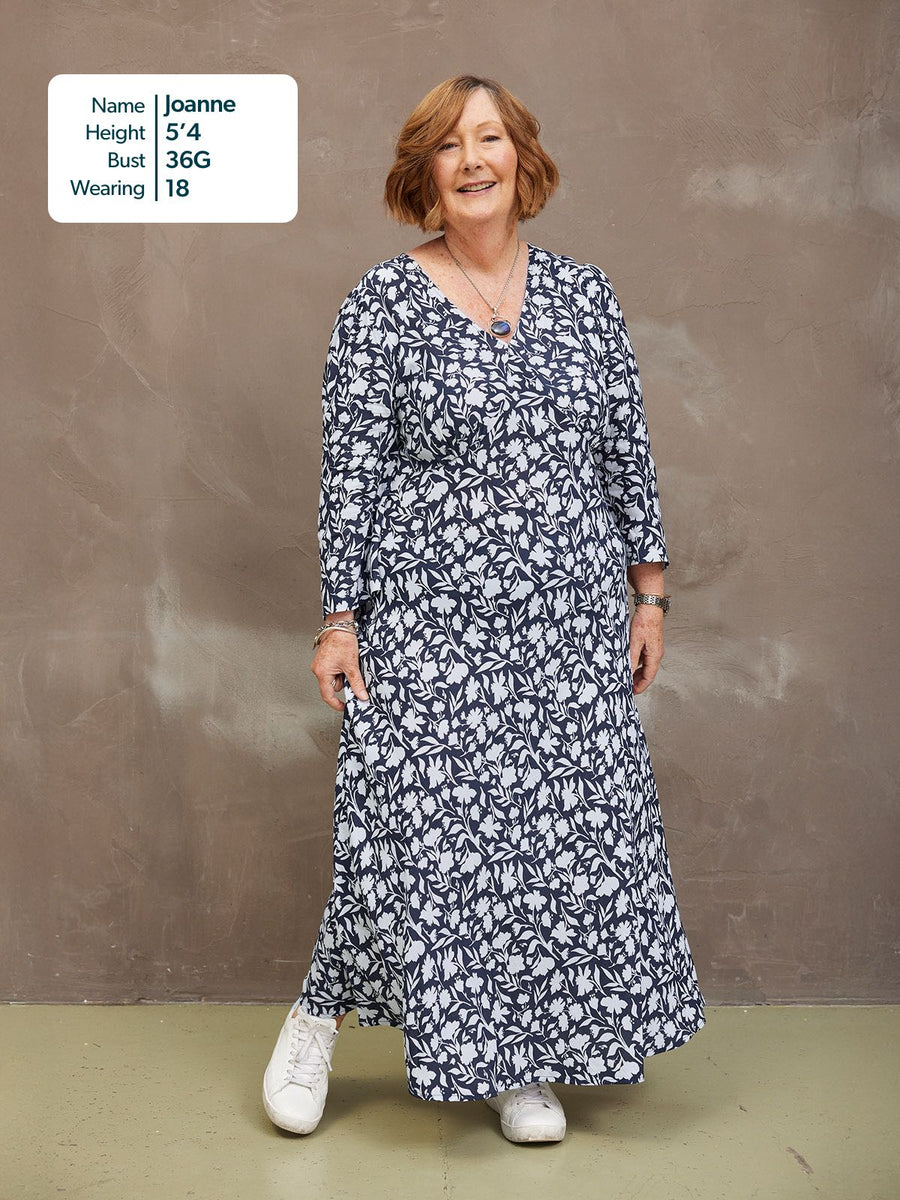 Joanna Bias Cut Dress - Monochrome Floral