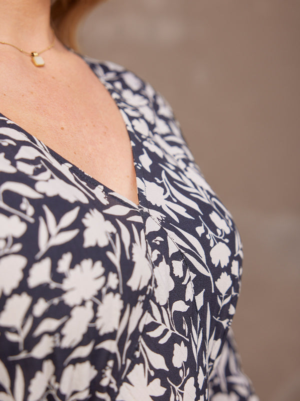 Joanna Bias Cut Dress - Monochrome Floral
