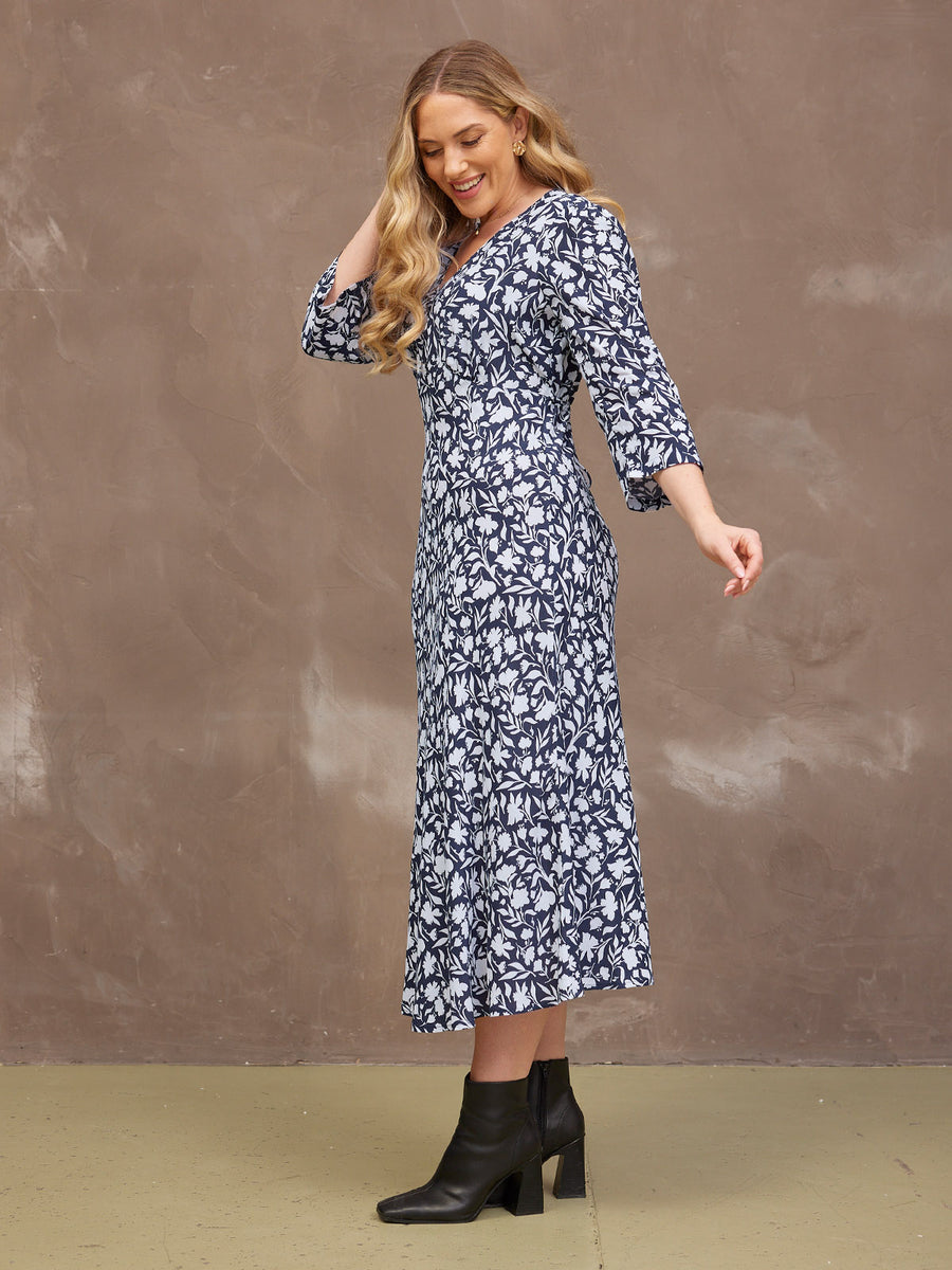 Joanna Bias Cut Dress - Monochrome Floral