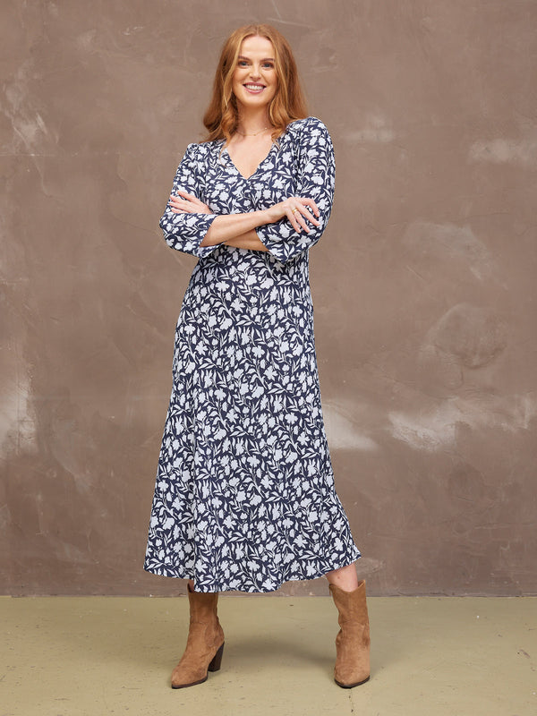 Joanna Bias Cut Dress - Monochrome Floral