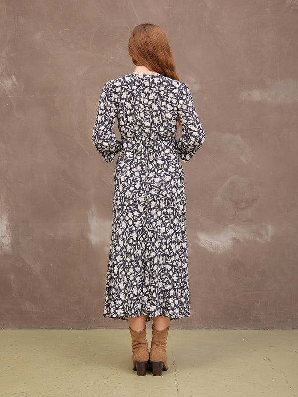 Joanna Bias Cut Dress - Monochrome Floral