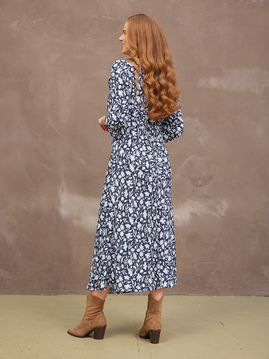 Joanna Bias Cut Dress - Monochrome Floral