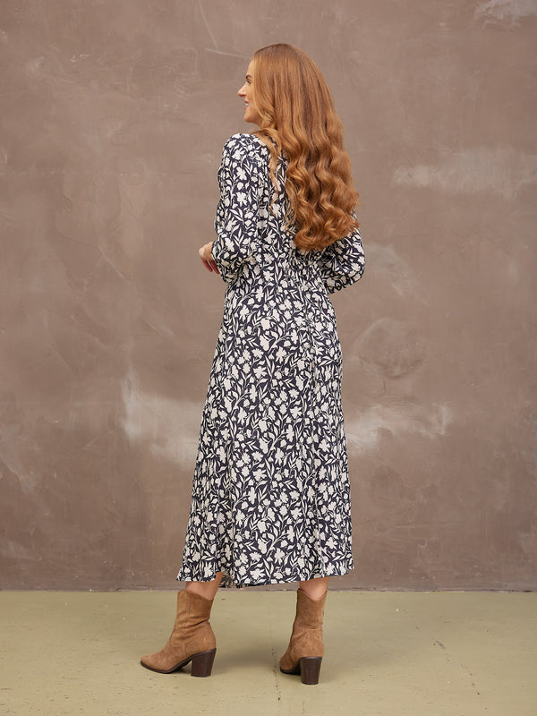 Joanna Bias Cut Dress - Monochrome Floral