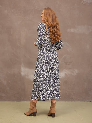 Joanna Bias Cut Dress - Monochrome Floral