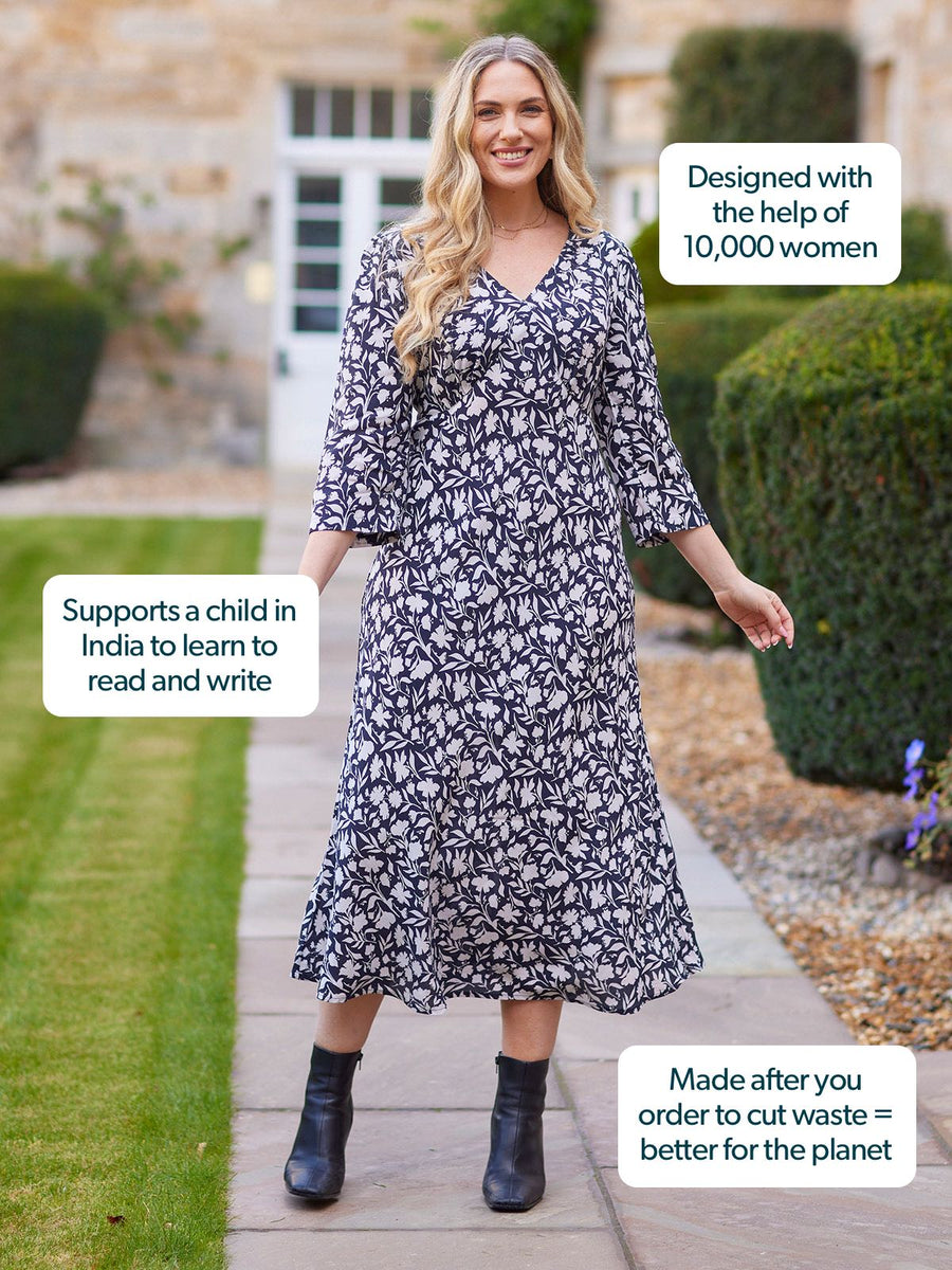 Joanna Bias Cut Dress - Monochrome Floral