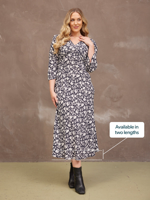 Joanna Bias Cut Dress - Monochrome Floral