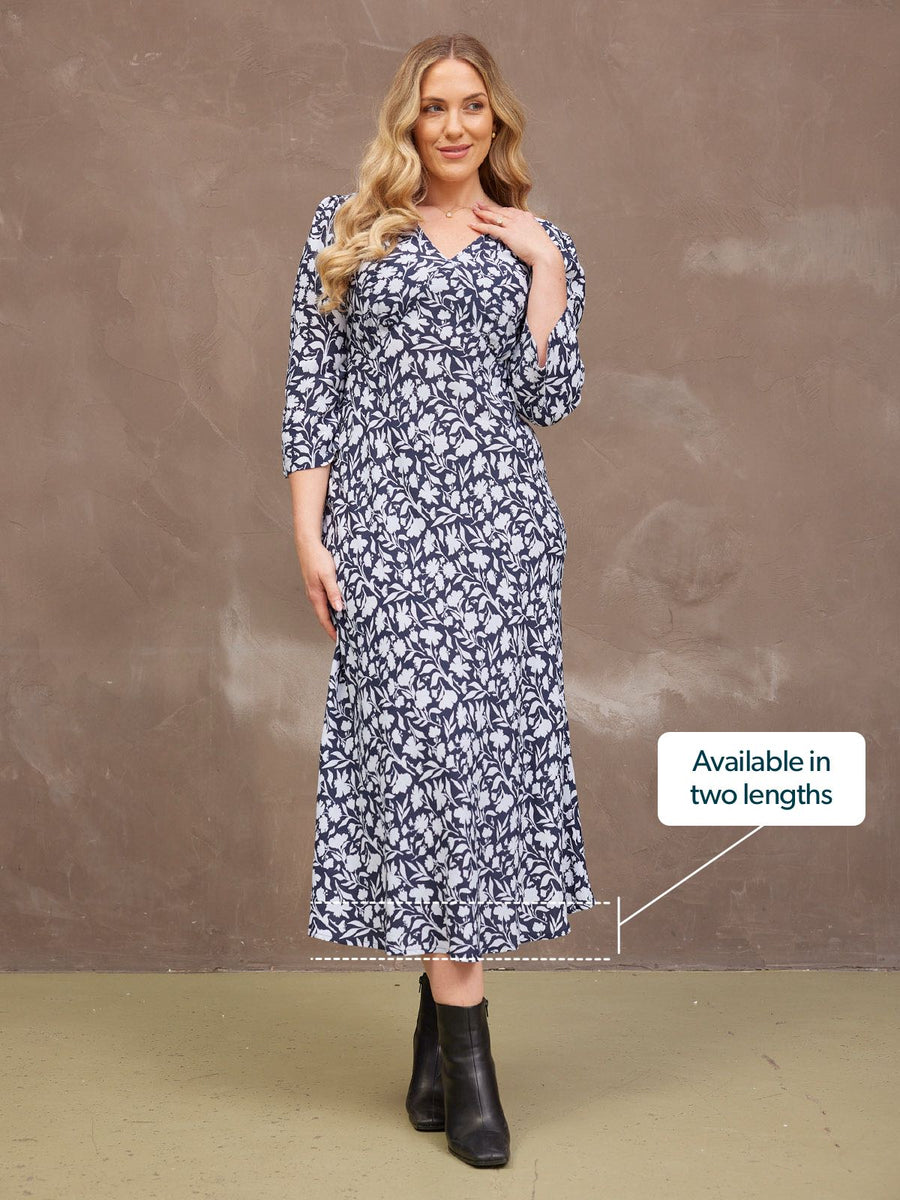 Joanna Bias Cut Dress - Monochrome Floral