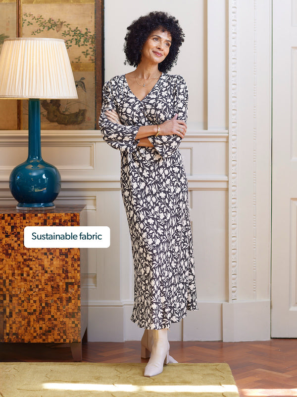Joanna Bias Cut Dress - Monochrome Floral