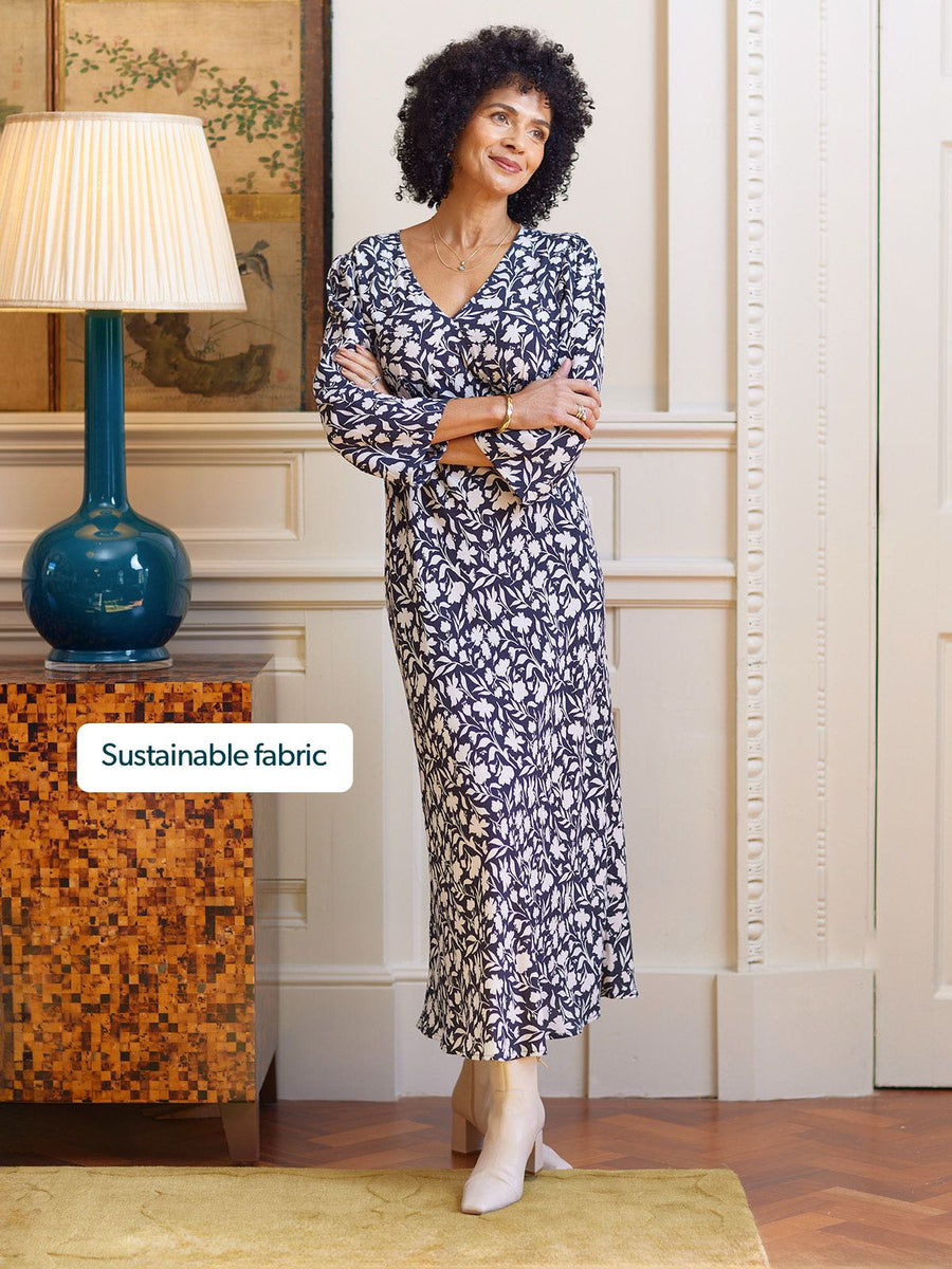 Joanna Bias Cut Dress - Monochrome Floral