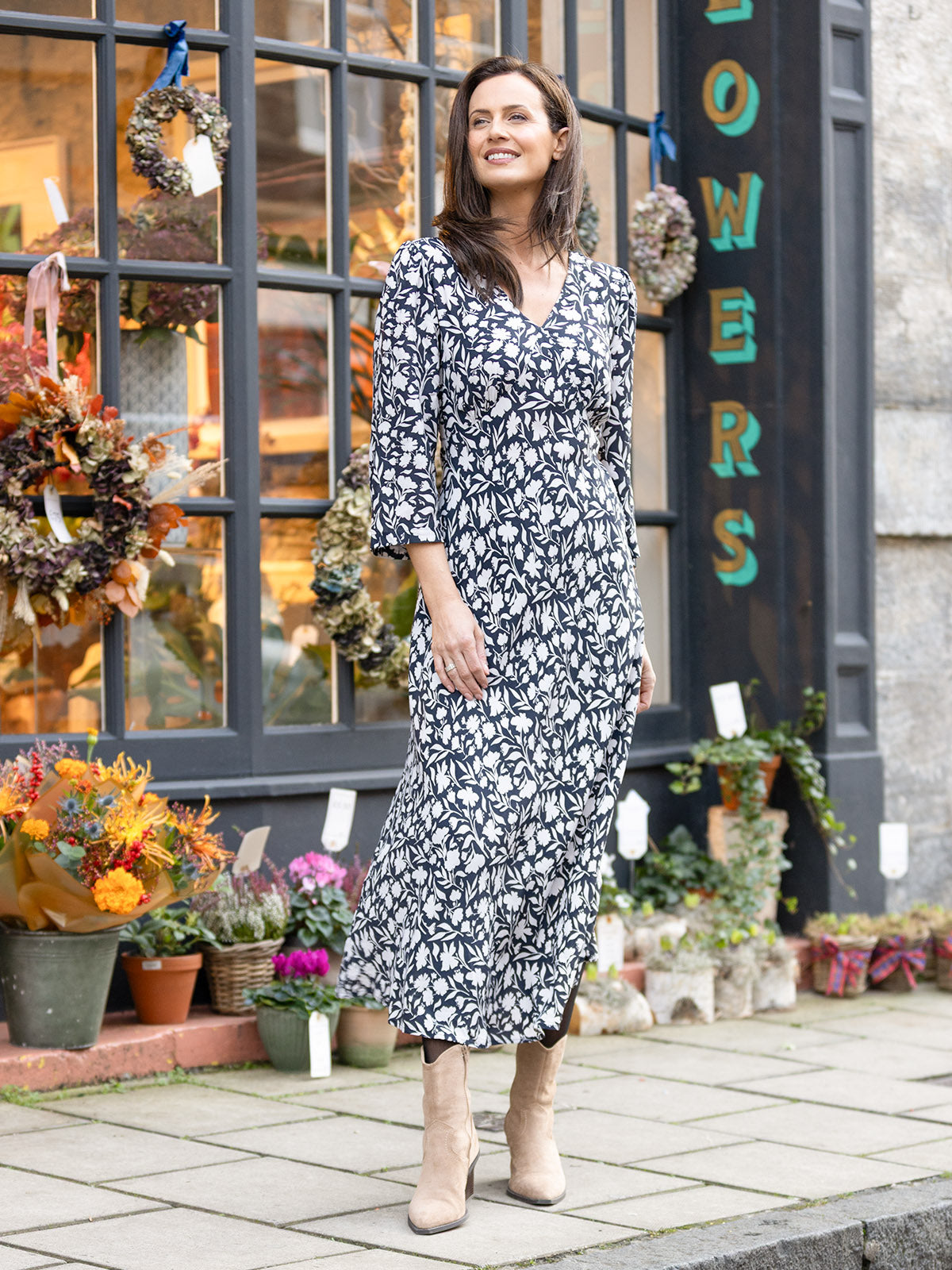 Joanna Bias Cut Dress - Monochrome Floral This is Unfolded Joanna Bias Cut Dress - Monochrome Floral This is Unfolded