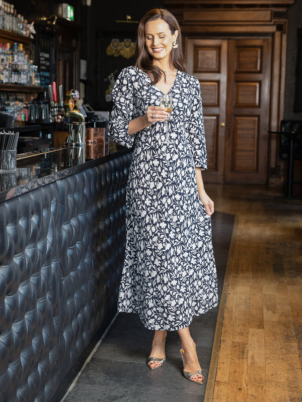 Joanna Bias Cut Dress - Monochrome Floral