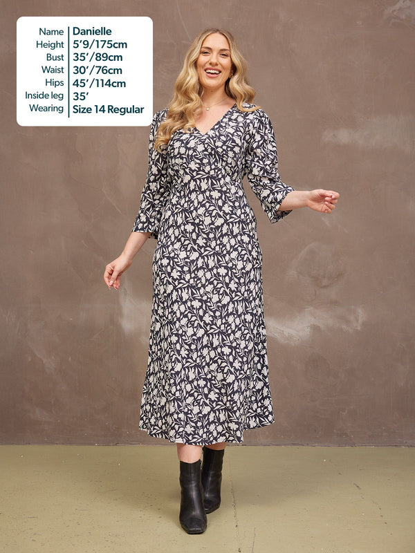 Joanna Bias Cut Dress - Monochrome Floral
