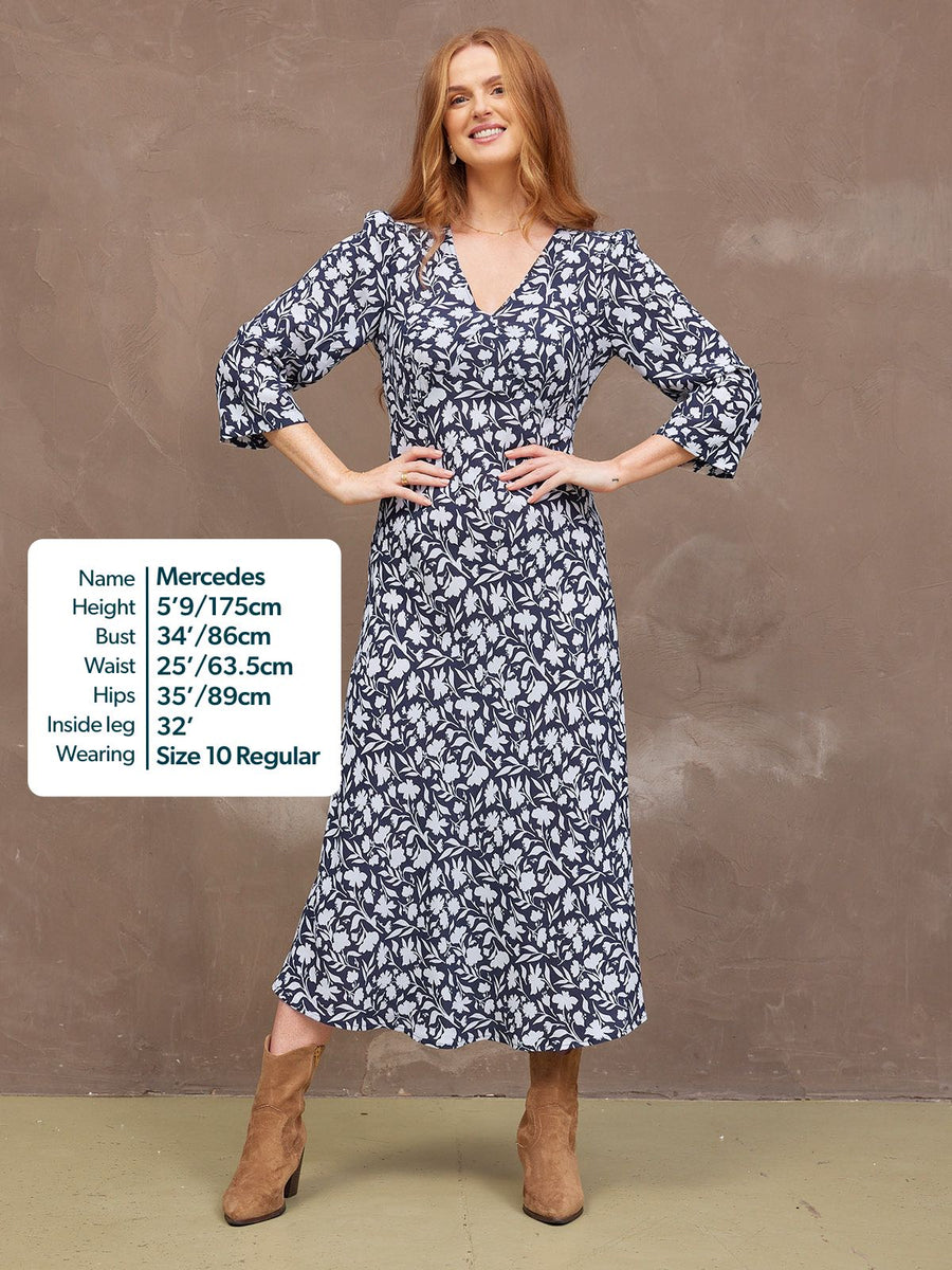 Joanna Bias Cut Dress - Monochrome Floral