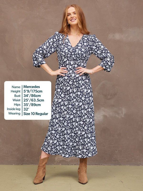 Joanna Bias Cut Dress - Monochrome Floral