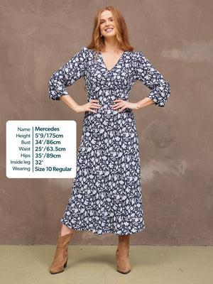 Joanna Bias Cut Dress - Monochrome Floral