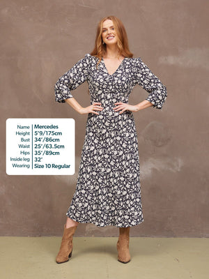 Joanna Bias Cut Dress - Monochrome Floral