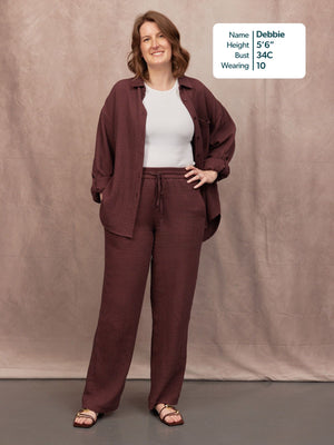 Joy Cotton Crinkle Trouser - Brown
