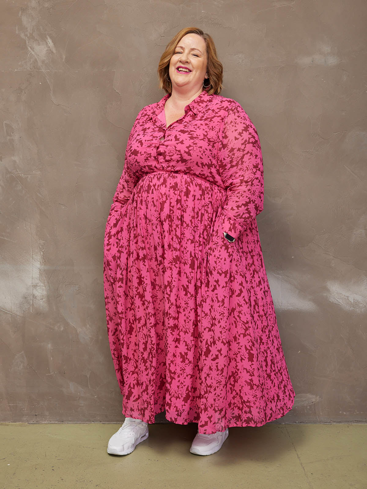 Julia - Printed Shirt Midi Dress - Pink Floral This is Unfolded Julia - Printed Shirt Midi Dress - Pink Floral This is Unfolded