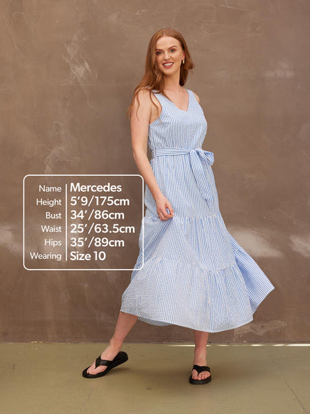 Juniper - Tiered Stripe Dress - Blue Stripe