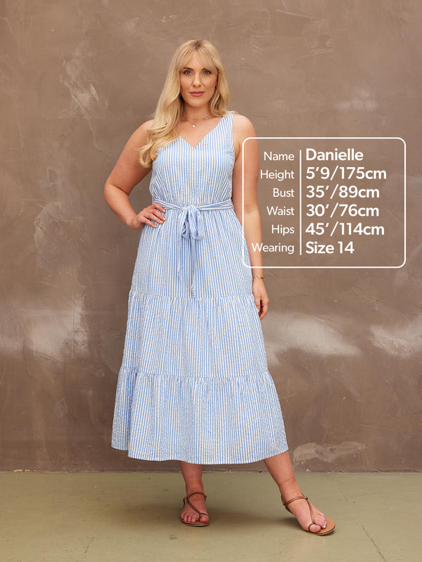 Juniper - Tiered Stripe Dress - Blue Stripe