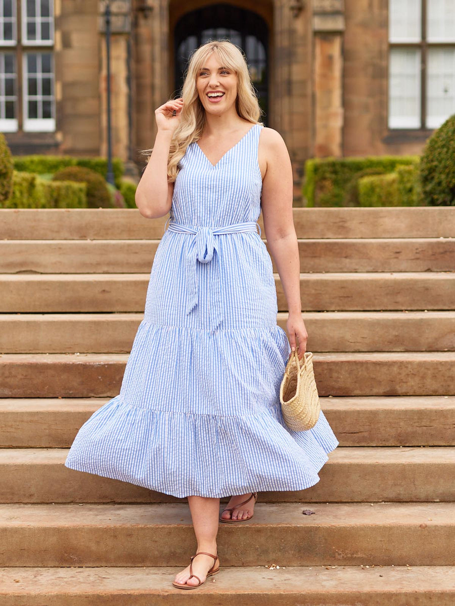 Juniper - Tiered Stripe Dress - Blue Stripe