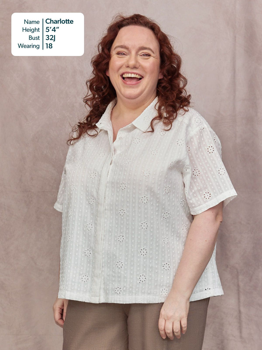 Kari Broderie Short Sleeve Shirt - White