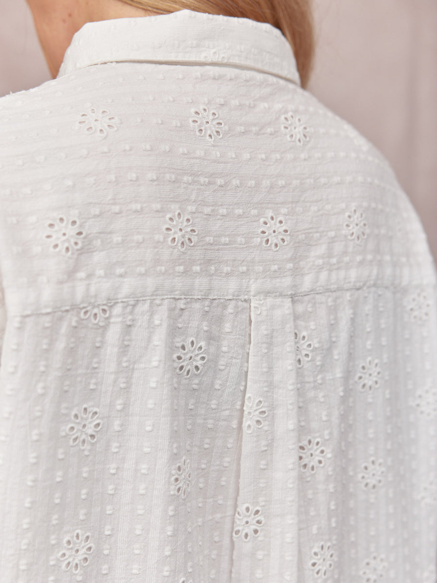 Kari Broderie Short Sleeve Shirt - White