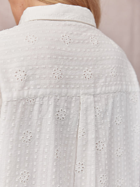 Kari Broderie Short Sleeve Shirt - White