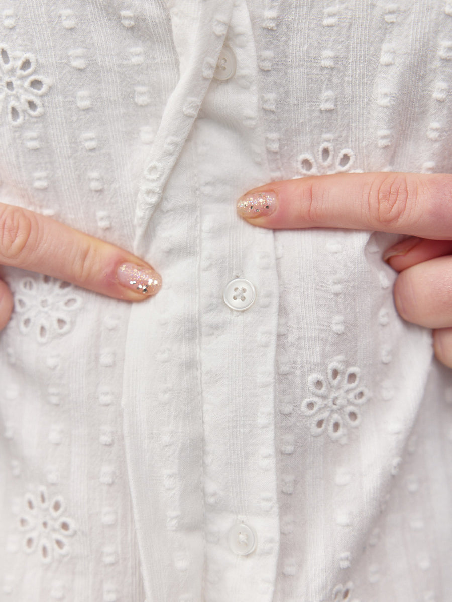 Kari Broderie Short Sleeve Shirt - White