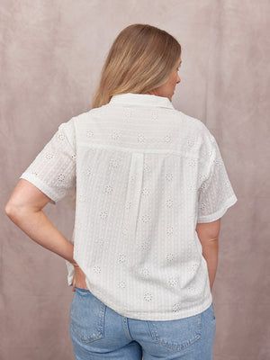 Kari Broderie Short Sleeve Shirt - White