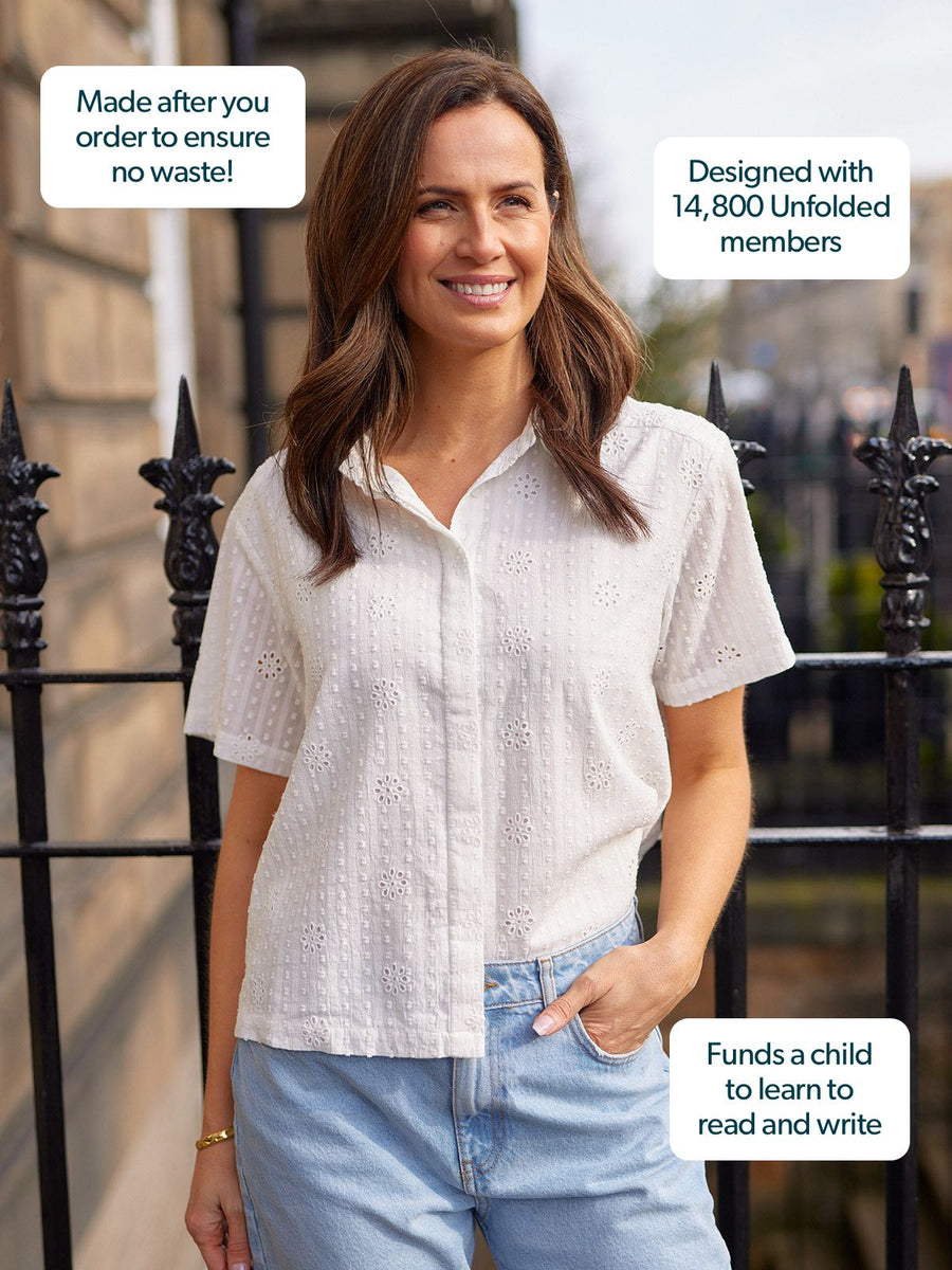Kari Broderie Short Sleeve Shirt - White