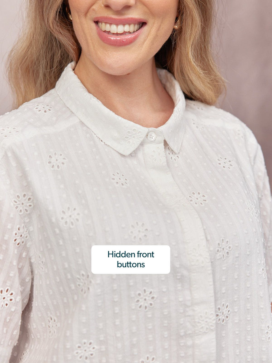 Kari Broderie Short Sleeve Shirt - White